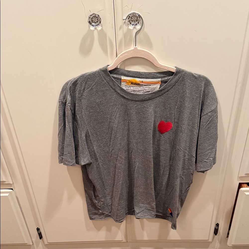 Aviator Nation grey cropped heart tshirt